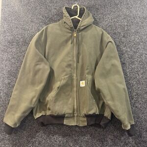 Vintage Carhartt J03GRN Green Hooded Jacket Coat Men's Size 2XLT GREAT CONDITION